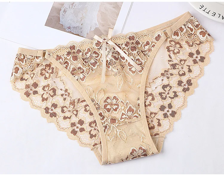 TERMEZY Sexy Panties Women Lace Low-waist Briefs Female Breathable Embroidery Underwear Transparent G String Underpant Lingerie
