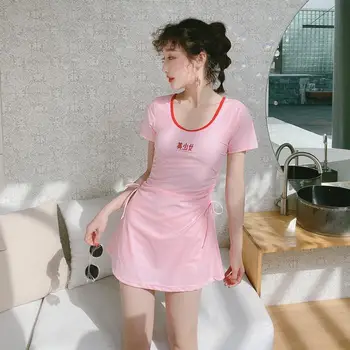 

Swimsuit For Women 2020 One-Piece Swimsuits Women's Swimwear One Piece Woman Split With Skirt Ins Push Up Legged Solid Polyester