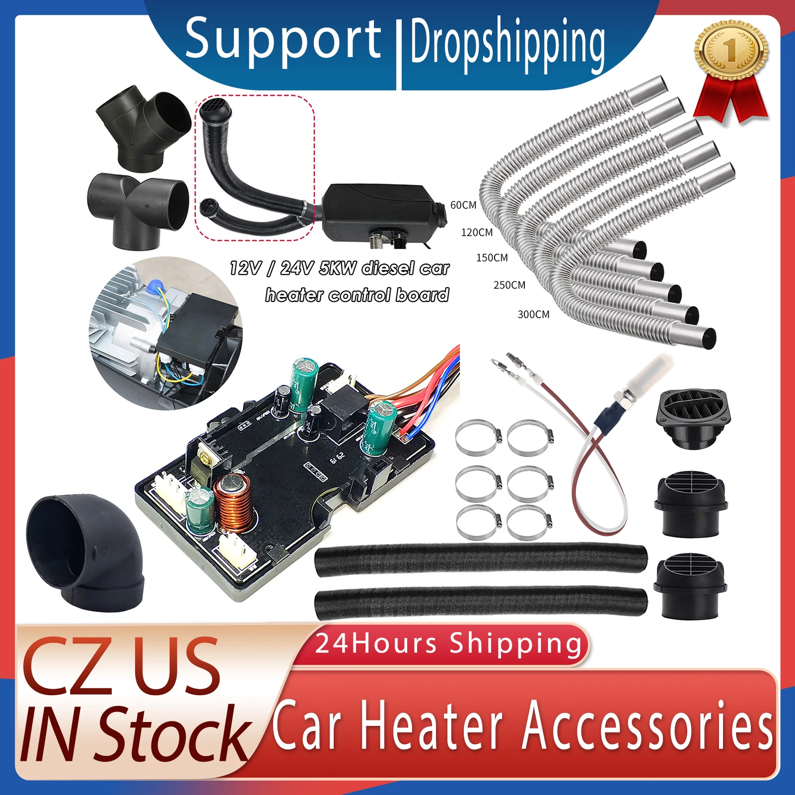 Car Plastic Air Ducting Pipe Elbow Outlet Connector&LCD Control Air Heater Motherboard 12V24V Car Heater Accessorie