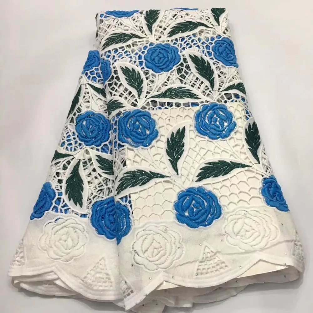 Африканская гипюровая кружевная ткань из нитей, вышивка в швейцарском стиле, растворимые кружевные ткани, 5 ярдов для платья