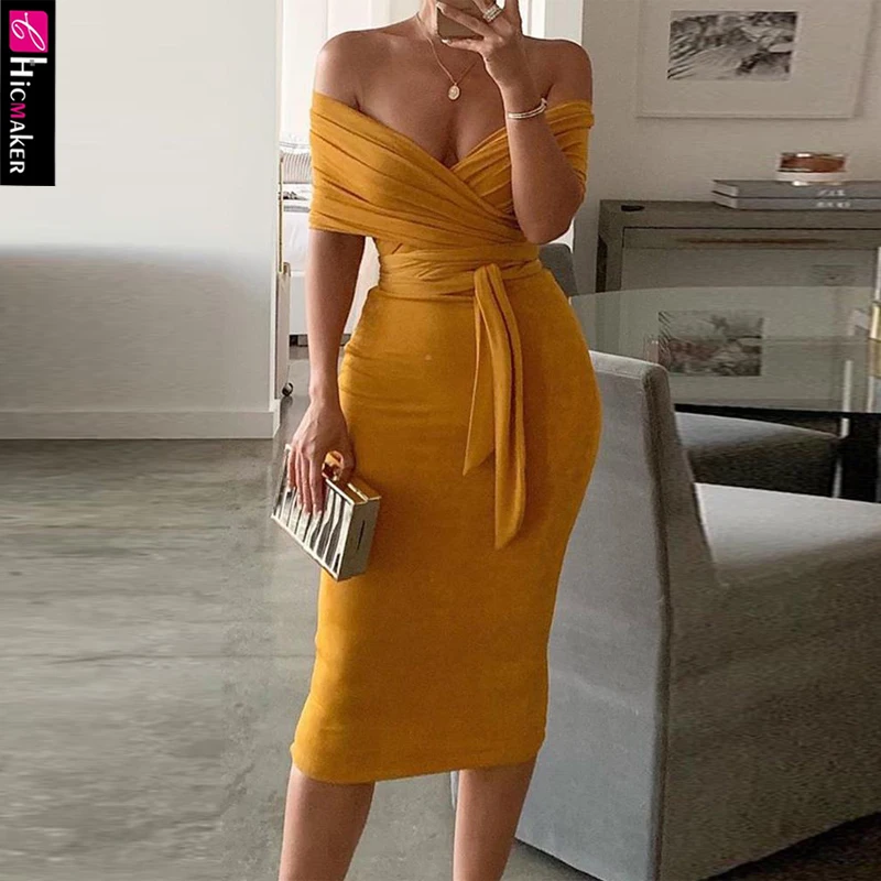 Твердые с фиксатор для плеча платье Для женщин Bodycon обтягивающая эластичная шик