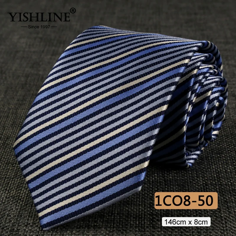 1CO8-50 YISHLINE, распродажа, 8 см, мужские галстуки, классический галстук, синий, для мужчин, в полоску, в клетку, серый, розовый, деловой галстук для жениха, свадебные аксессуары - Цвет: 1CO8-50
