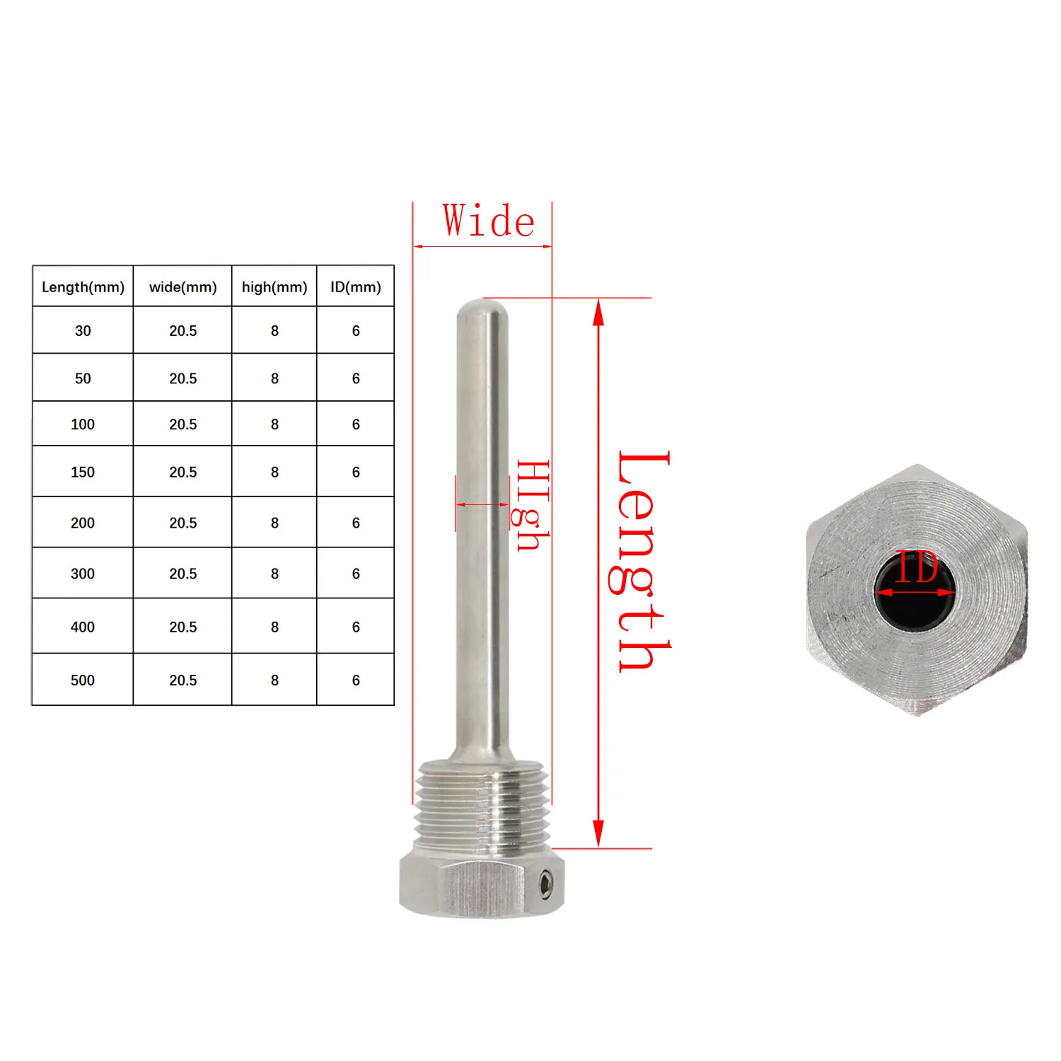 Pozzetto Termometro Acciaio Inox 1/2 Pollice - Per Produzione Birra - Lunghezze Da 30mm A 500mm