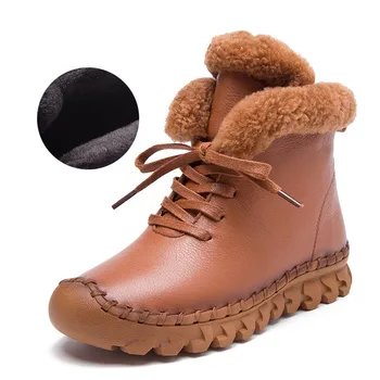 

Women Ankle Boots With Fur Retro Boots Shoes Women Fashion Handmade Genuine Leather Winter Warm Snow Boots