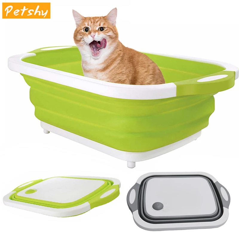 Petshy Large Foldable Cat Litter Box Anti-spill Plastic Pet Toilet Potty Cat Litter Box Furniture Tray Washable Cats Trainning Petshy Large Foldable Cat Litter Box Anti-spill Plastic Pet Toilet Potty Cat Litter Box Furniture Tray Washable Cats Trainning