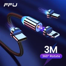 FPU Магнитный Micro usb type-C кабель для быстрой зарядки iPhone, samsung, Xiaomi, Магнитный зарядный шнур для мобильного телефона Android 3 м