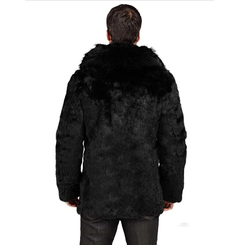 6XL 7XL зимняя мужская мода воротник из лисьего меха шубы из искусственного кроличьего меха черный роскошный кожаный костюм парка Высококлассные повседневные мужские куртки