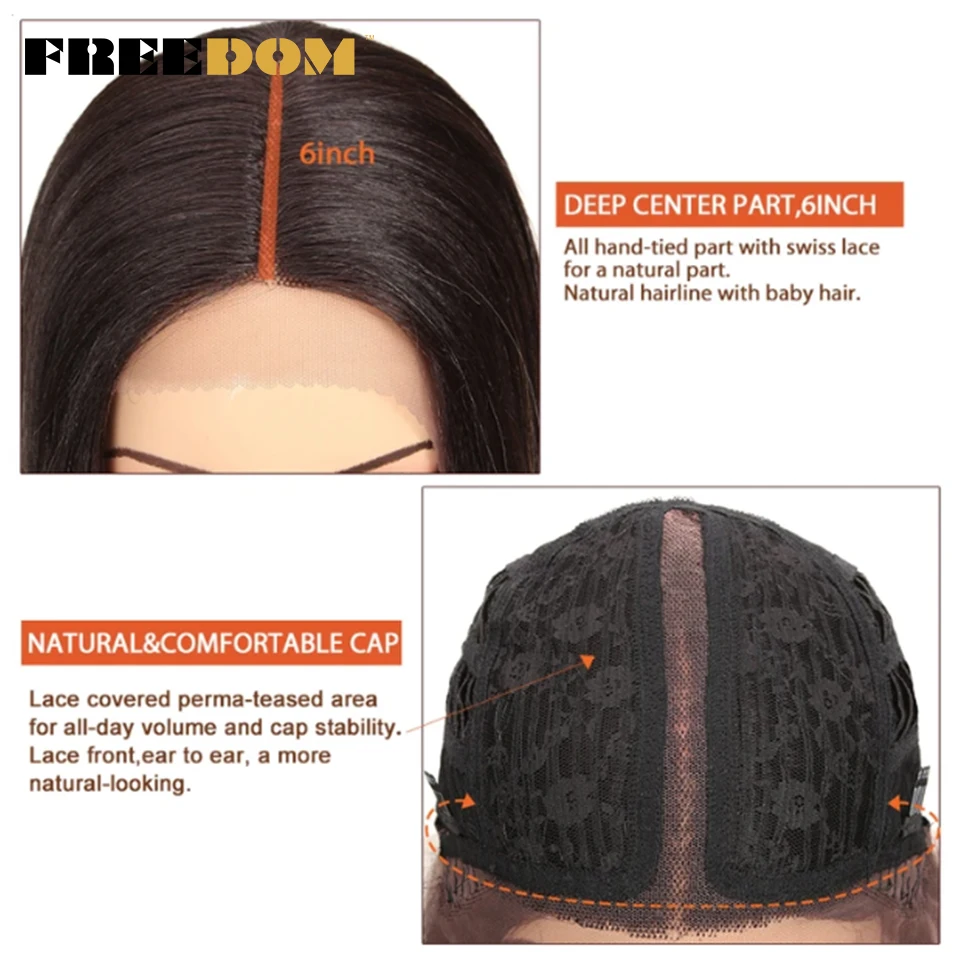 FREEDOM-pelucas de encaje sintético para mujeres negras, cabellera larga ondulada profunda, color rubio degradado, resistente al calor, para Cosplay