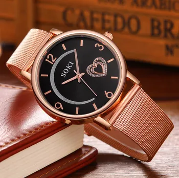 

Watches For Women Fashion Mesh Stainless Steel Belt Alloy Quartz Watch Simple Love Diamond Dial Luxury Watch Zegarek Damski 2020