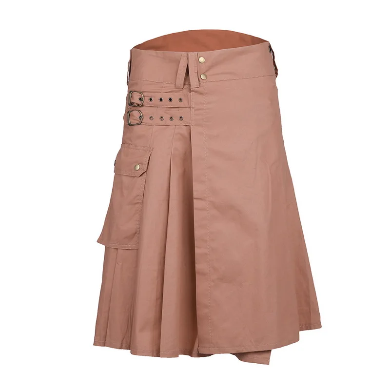 CYSINCOS, мужская приталенная повседневная юбка, брюки, одноцветные, в клетку, панк, хип-хоп, авангард, мужские Модные шотландские брюки, шотландская Килт - Цвет: Coffee 2
