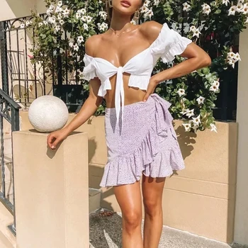

MosiMolly Chic Purple Floral Print Skirt Bottom Women 2020 Summer Ruffle Bow Mini Skirt Bottom Short Skirt Boho Beachwear