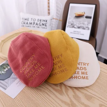 

Children's Berets Embroidered Letters Monochrome Cap Children's Peaked Cap Simple Fashion Hat Baby Bonnet