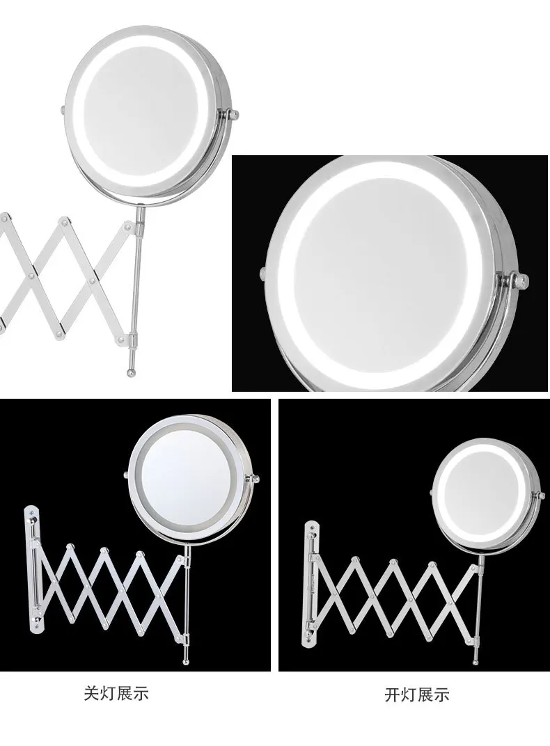 LED Wall Mirrors Home Hotel Bathroom Metal Folding Mirror Fashion Gift Single Side Bathroom Wall-Mounted Aluminum Mirror