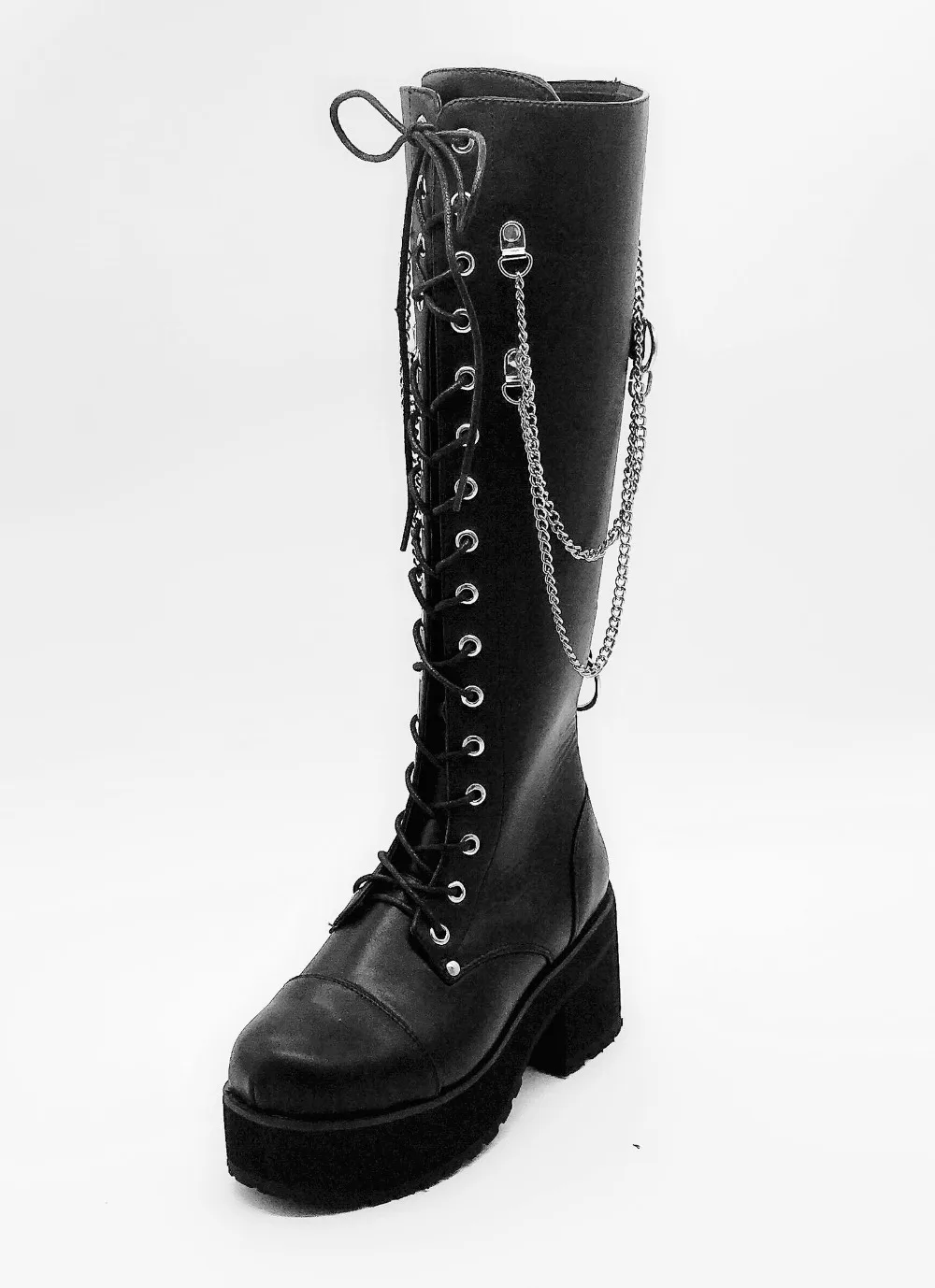 Women-Black-8cm-Knee-High-Platform-Chain-Punk-Boots-Japanese-Style-Lolita-Lace-Up-Princess-Uniform-Winter-Boots-5