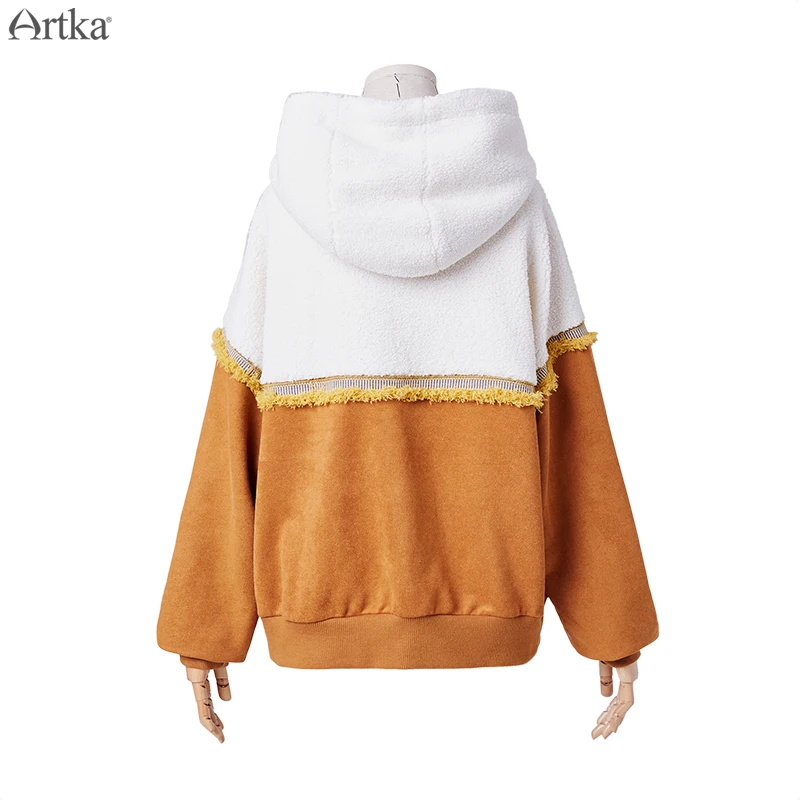 ARTKA/Новинка года; зимняя женская толстовка; модная утепленная стеганая толстовка из овечьей шерсти и норки; плюшевые толстовки с кисточками для женщин; VA10093D