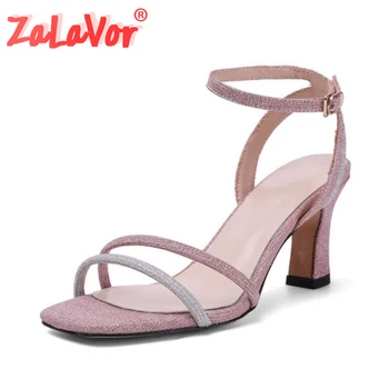 

ZALAVOR Thick High Heels Sandals Natural Leather Summer Lady Shoes New Arrivals Fashion Work Buckle Woman Shoes Size 34-42