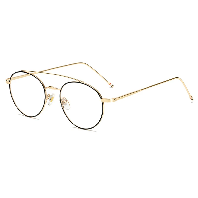 Zilead, круглые очки с двойным лучом, оправа для женщин и мужчин, металлические прозрачные линзы, оптические очки, простые очки - Frame Color: black gold