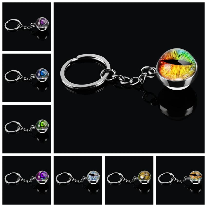 Frost Dragon Eyes Metal Keychain Handmade Keyring Keyfob Eye of Horror Double Side Glass Ball Pendant Key Chains Christmas Gifts | Украшения