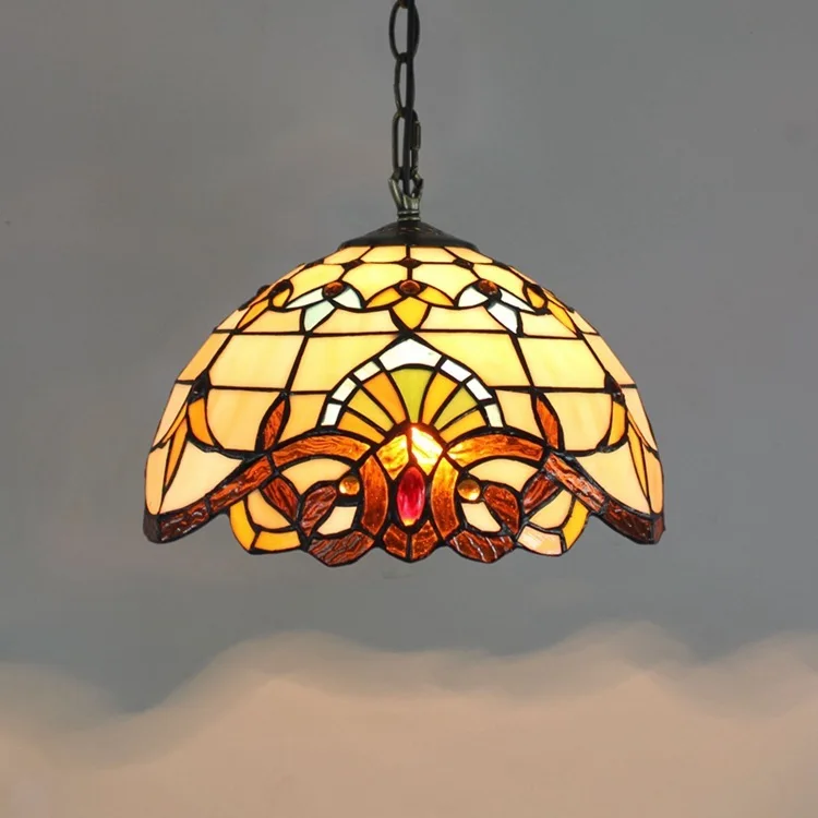 

European retro Tiffany stained glass living room dining room bedroom Baroque 30cm chandelier 12