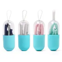 Складные силиконовые складные многоразовые соломы с чехлом для переноски и чистящей щеткой для путешествий дома, офиса, напитков кухонные аксессуары