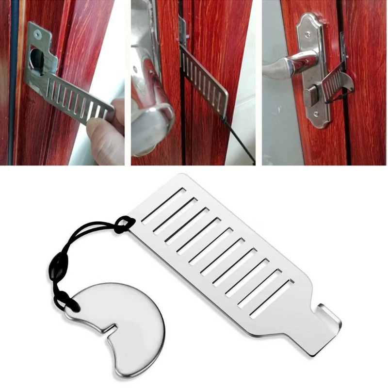 Stainless Steel Punch-Free Door Locks Anti-theft Door Stop Portable Stopper Door Lock for Travel Hotel Motel Dormitory