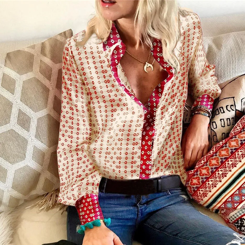 

Women Vintage Blouse Shirt Ladies Luxury Chiffon Blouses V Neck Long Sleeve Loose Womens Tops Shirts Blusas Mujer De Moda 2019
