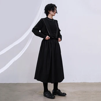 

[] High Elastic Waist Black Double Layers Ruffles Split Half-body Skirt Women Fashion Tide New Spring Autumn 2020 1M746