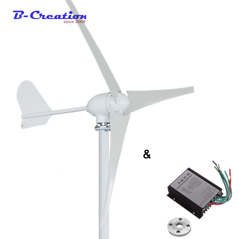 Comprar Generador de turbina de viento horizontal de 500W 12 V 24 V 48 V 3 5 cuchillas molino de viento uso doméstico + controlador de cargador de viento impermeable de 600w