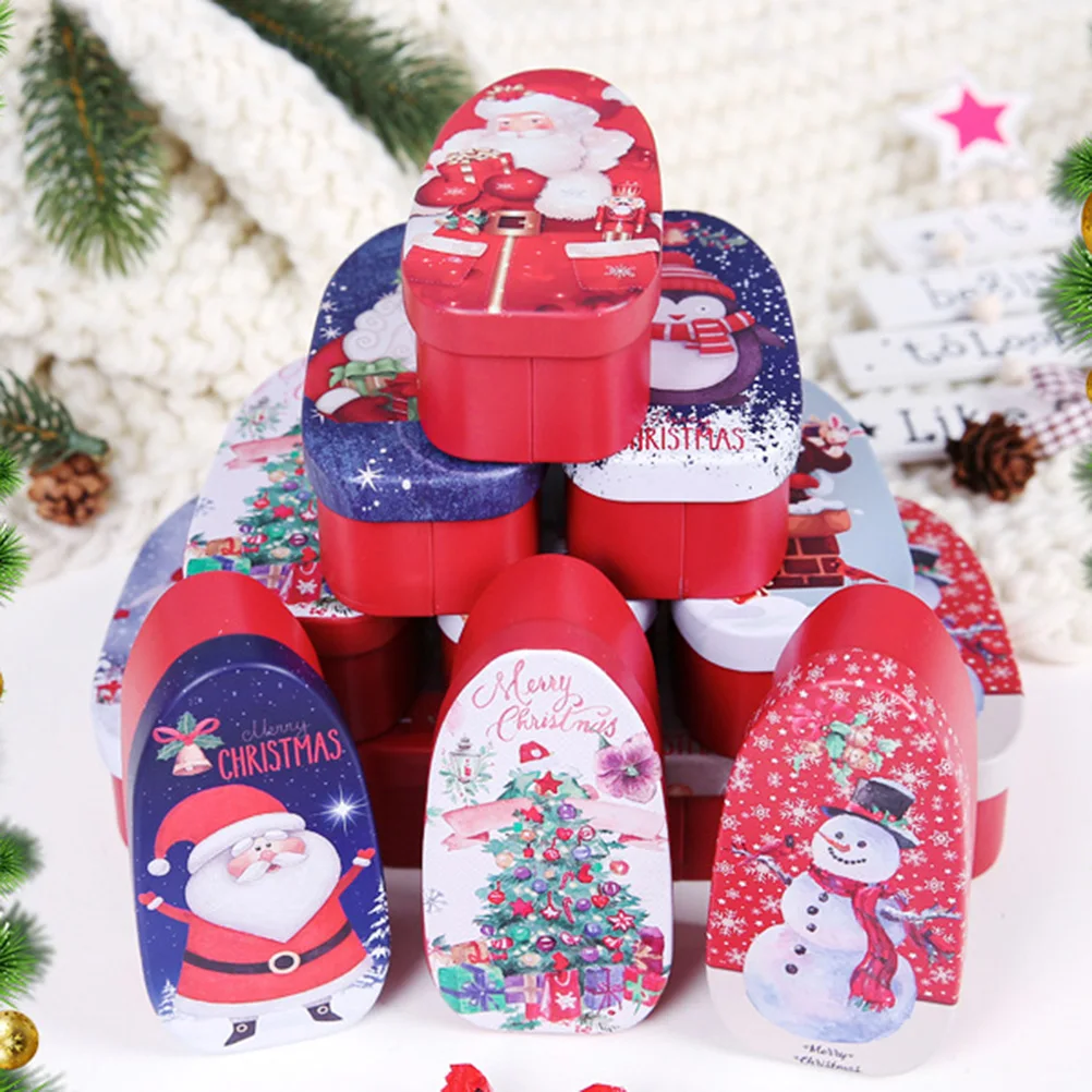 4Pcs Candy Box Iron Box Tinplate Rectanglar Xmas Themed Tin Case For Wedding Party Christmas Gift Color Random