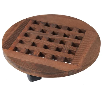 

25cm Wood Flower Pot Removable Tray Plant Holder Stand Base with Wheels Planter Flowers Pot Mover Trolley Plate