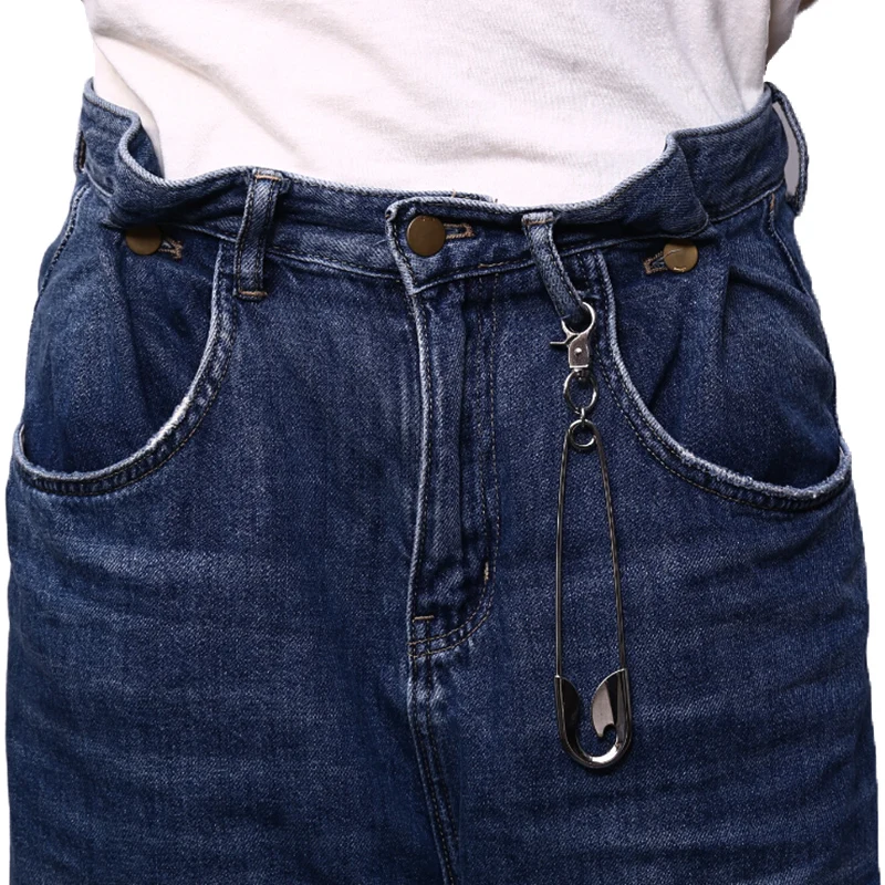 QrhYK Punk Metal Wallet Belt Chain Rock Trousers Hipster Pant Jean Keychain silver pin Ring Clip Keyring Men