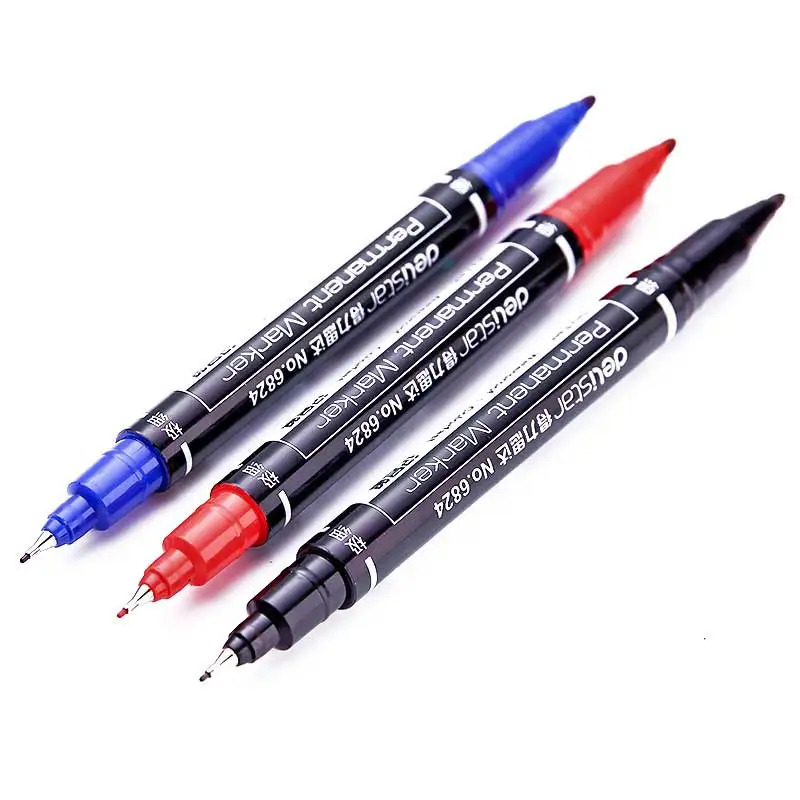 3 unids/set doble marcador permanente de Punta marcador a prueba de agua pluma bien/punto medio 0,5mm-1mm pluma marcador negro Azul Rojo tinta suministros de arte