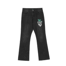 Harajuku pantalones vaqueros lavados con bordado de letras y mariposas para hombre, Vaqueros anchos informales de gran tamaño, estilo Vibe, a la moda