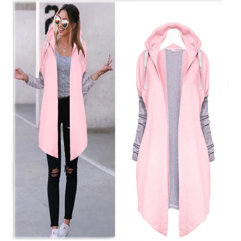 Autumn Women Fashion Clothing Patchwork Casual Long Coat Women's Hoody Jacket Long Cardigans Spring Outerwear Coats Female
