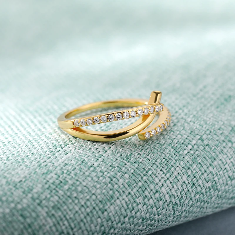 Zircon Cross Geometry Rings For Women Stainless Steel Cubic Zirconia Couple Ring