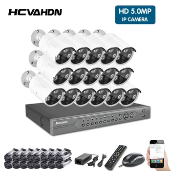 

HD H.265 5.0MP POE Security Camera CCTV System 16CH NVR, 16pcs 2592*1520 IP Camera Outdoor Day/Night View Surveillance Kit