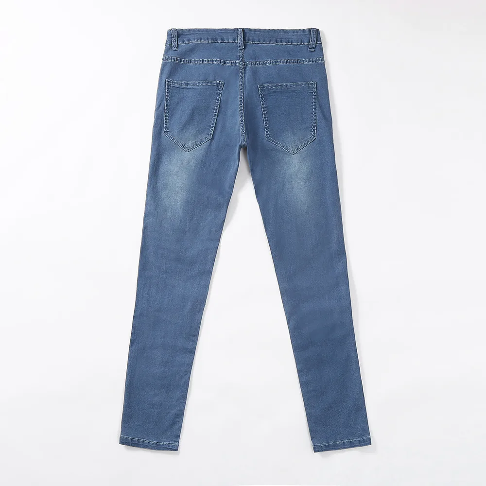Уличной моды Для мужчин джинсы Винтаж синий, серый Цвет облегающие, рваные Рваные джинсы сломанной панковские штаны Homme в стиле «хип-хоп»