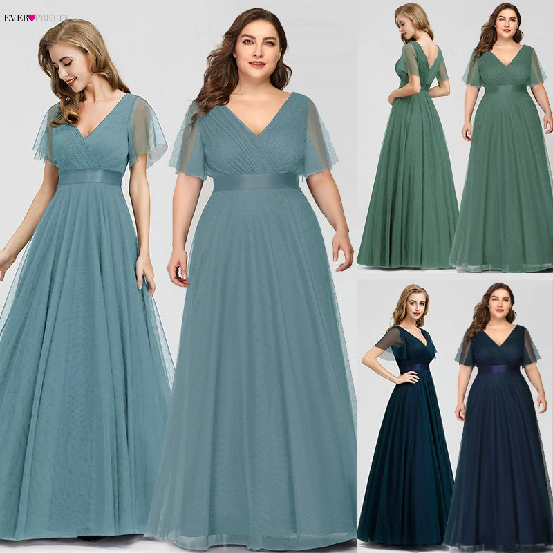 New Elegant Bridesmaid Dresses Long Ever Pretty A-Line V-Neck Short Sleeve Tulle Long Dress For Wedding Party For Woman 2020