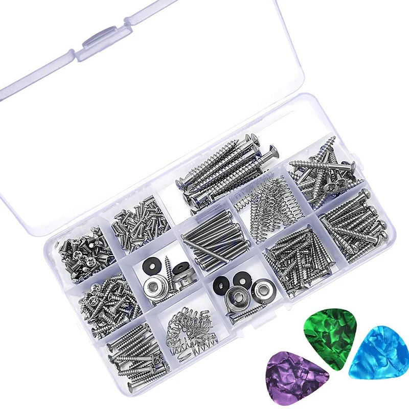 

1 Set Electric Guitar Screw Kit Sorting Box for Electric Guitar Bridges Pickups Tuners Switches Neck Plates Springs 3 Pieces of