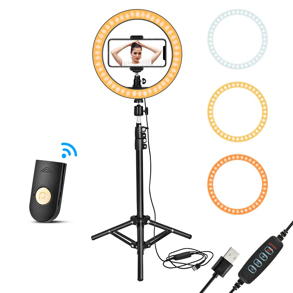 Video Light Dimmable LED Selfie Ring USB lamp Photography with Phone Holder tripod stand for Makeup Youtube Tiktok | Электроника