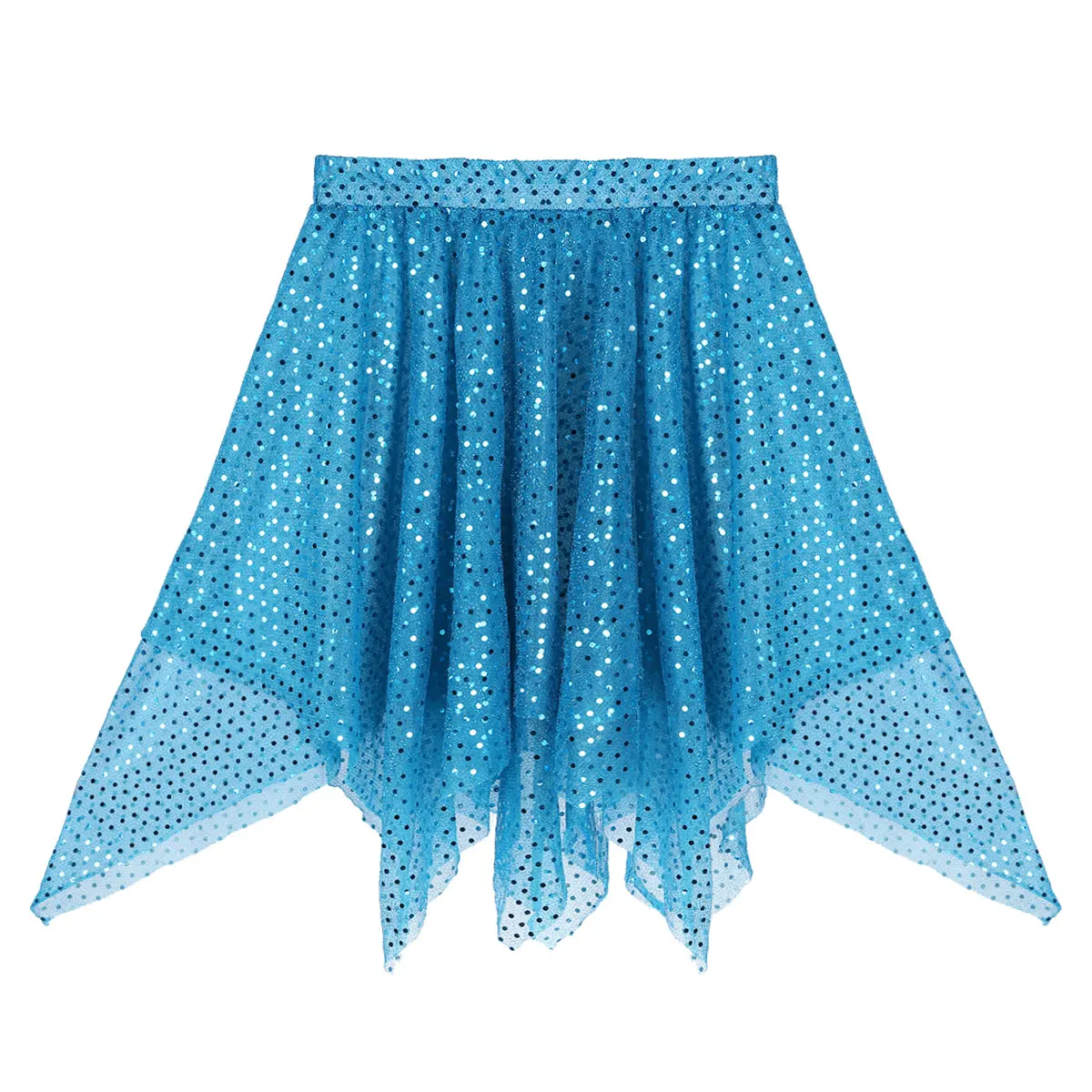MSemis Women Ballet Skirt Glitter Sequins Polka Dots Asymmetric Latin Dance Wrap Over Scarf Skirts Stage Performance Costumes
