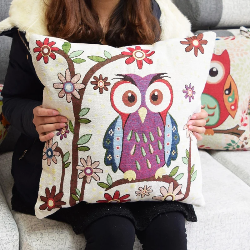 

cartoon owl square decorative throw pillow case geometric striped print flower pillowcase for home bedroom home office decor