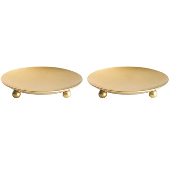

2 Pack Iron Plate Candle Holder Decorative Iron Pillar Candle Plate Pedestal Candlestick for LED and Wax Candles