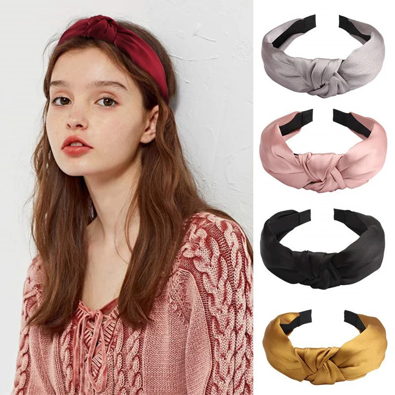 Fashion Solid Color Knotted Hair Bands For Women Wide Bezel Headbands Girl Sport Wash Face Hairbands Hoops Hair Accessories 2021 htzmo mesh dress women y2k bodycon vestidos chest cut out knotted halter lace up 2layer open back mini dresses party sexy 2021