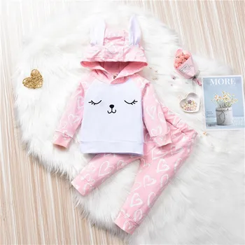 

0-24M Newborn Kid Baby Girl Clothes set Long Sleeve Hooded Rabbit Top Pants suit Elegant Cute Sweet Children Home wear Outfits