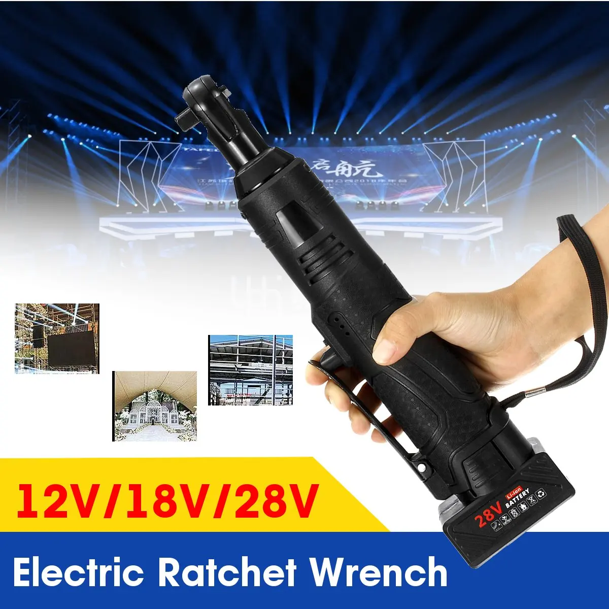

12/18/28V Electric Ratchet Wrench 3/8 Cordless Right Angle Wrench Rechargeable Scaffolding 45-85NM With 1 Battery Power Tool