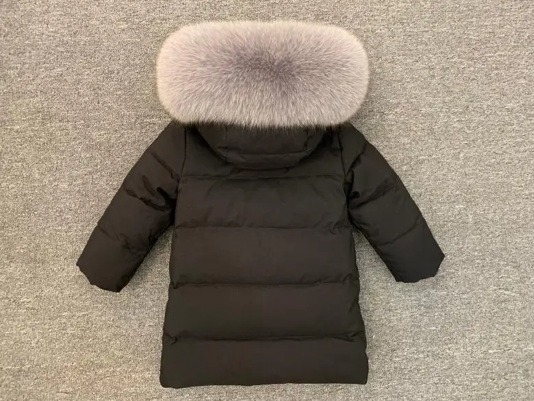 Зимний комбинезон для детей от 1 до 8 лет, пуховые парки с натуральным большим мехом для мальчиков до-30 градусов Длинная зимняя куртка для девочек плотная теплая детская верхняя одежда, пальто