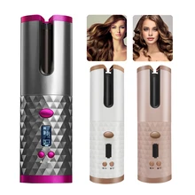 Portátil sem fio automático modelador de cabelo usb recarregável sem fio curling iron display lcd temperatura ajustável cachos ferramentas
