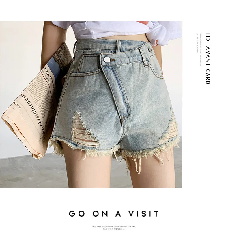 Casual shorts women summer casual jeans, hot sale fashion women pocket jeans women ripped bottom sexy in 2021 women's clothing stores