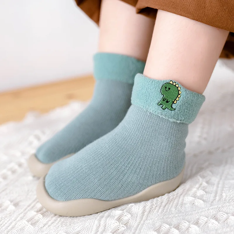 Embroidery Winter Kids Warm Snow Shoes Socks Infant Boys Brushed Thick Sock Shoes Baby Girls Booties Soft Soles Toddler